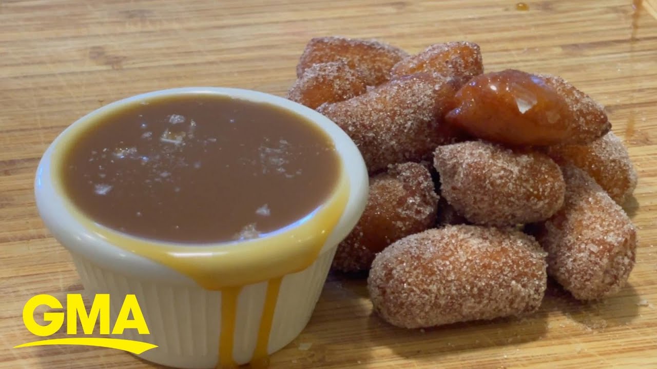 Dunk these apple cider churro poppers into a salty-sweet homemade caramel sauce l GMA Digital