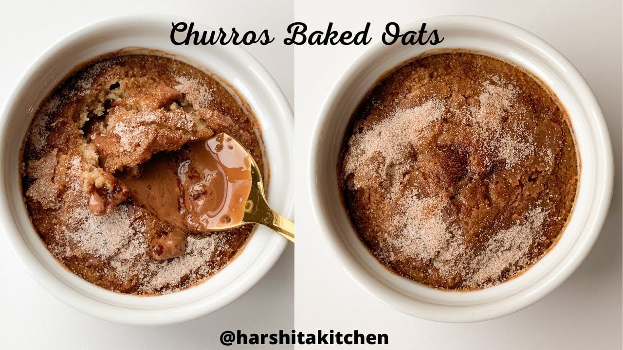 260 Calories Churros Baked Oats 🍫  Dessert for Breakfast! No Eggs!