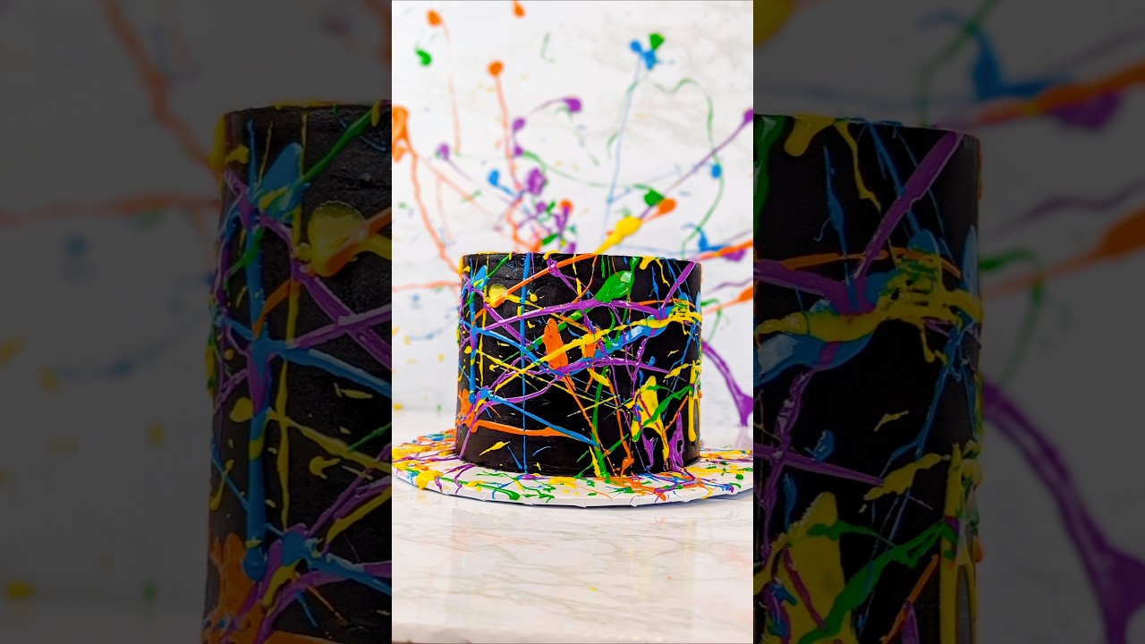 Neon Splatter Elopement Cake🎉 #splattereffect #elopementcake #neoncake #cakedecorating