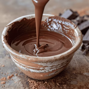 Milk Chocolate Dipping Sauce being poured into a small cup