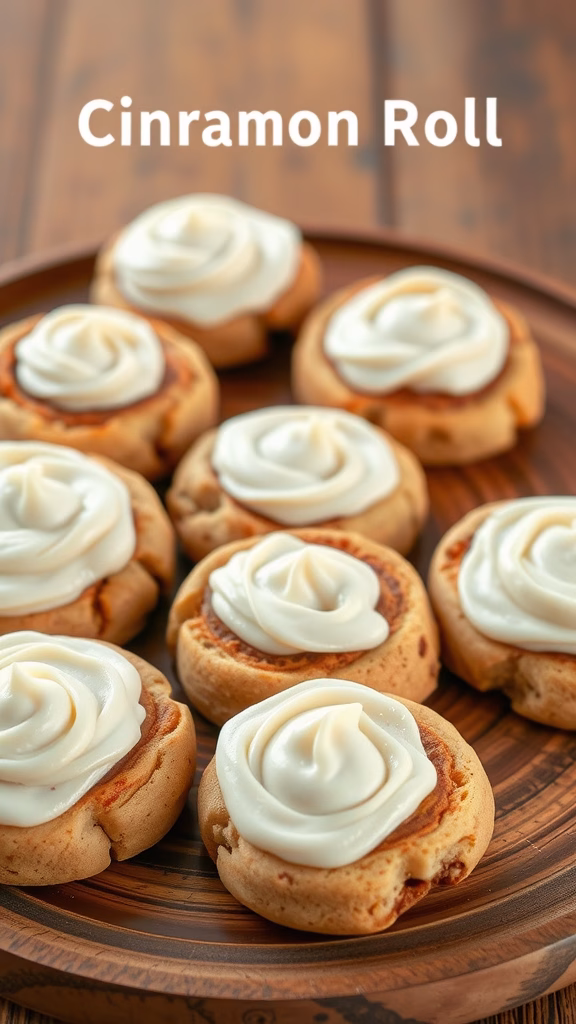 Delicious cinnamon roll cookies topped with cream cheese frosting
