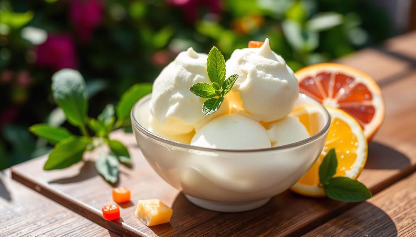 Serving yuzu ice cream as a refreshing summer treat Serving yuzu ice cream as a refreshing summer treat