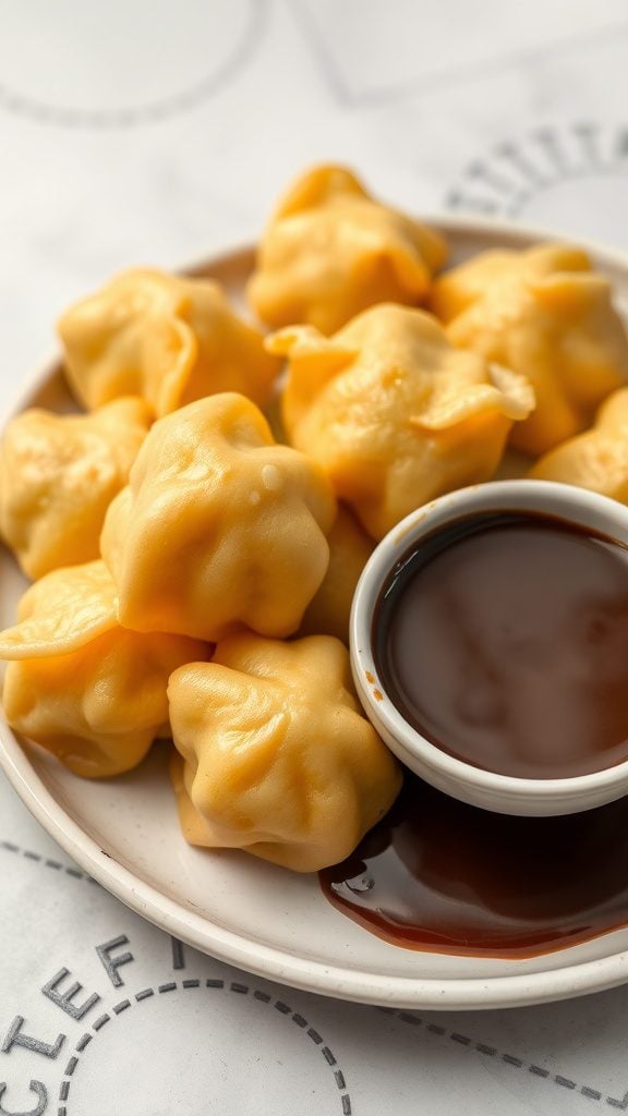 A plate of sweet corn dumplings served with dipping sauce