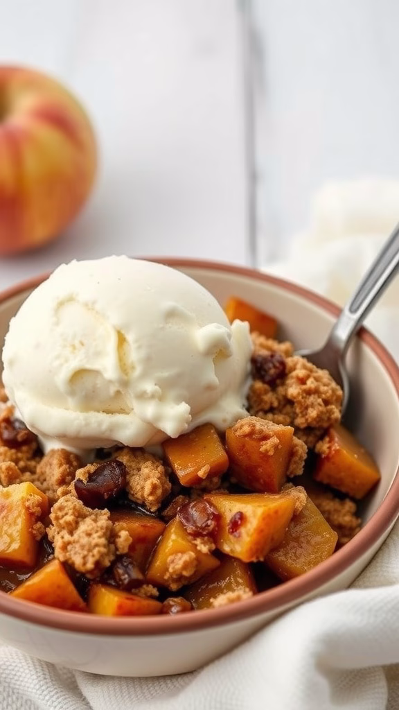 Chai Spiced Apple Crisp served with ice cream
