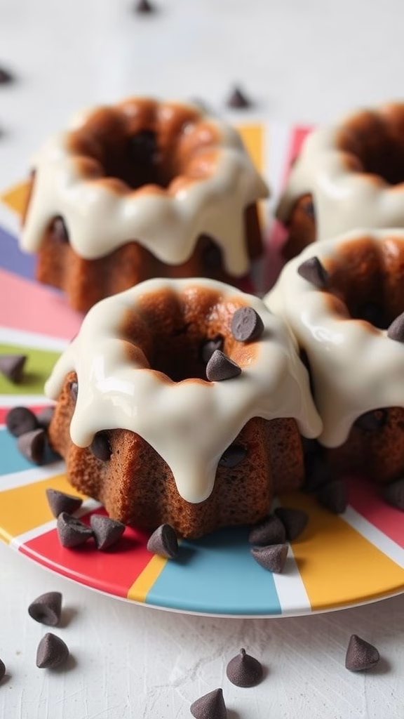 Mini bundt cakes with chocolate chips and frosting