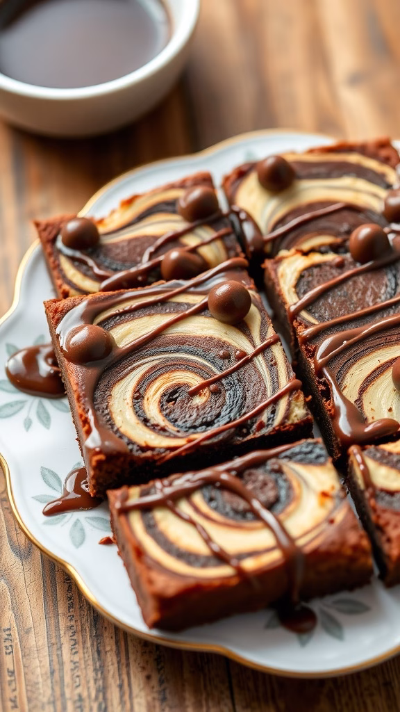 Delicious chocolate vanilla swirl brownies served on a plate