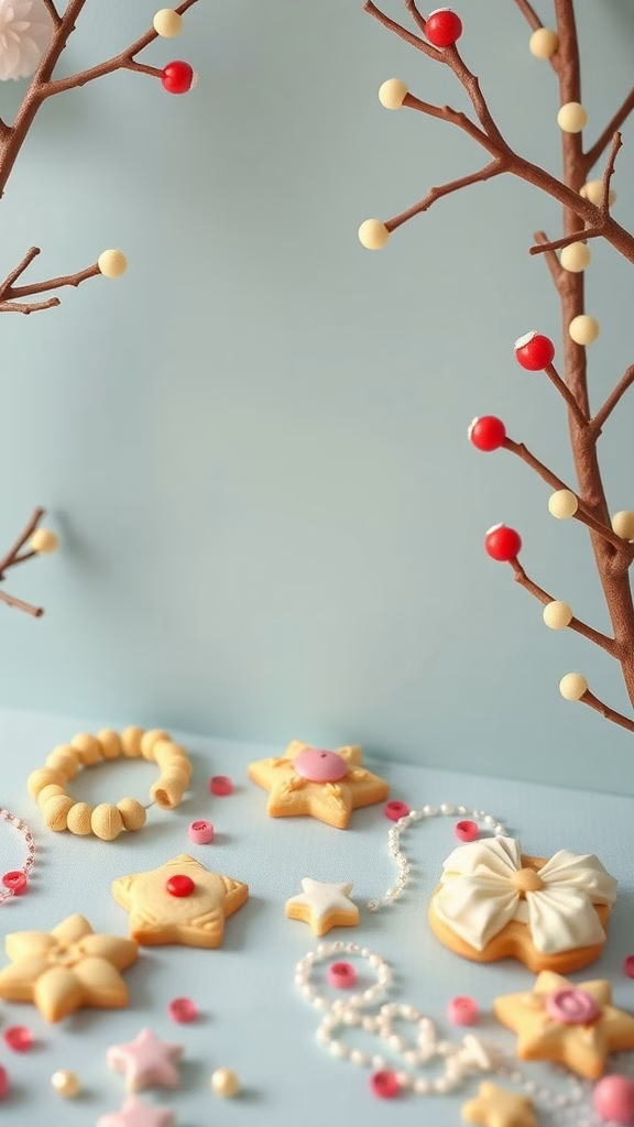 Colorful cookie jewelry pieces arranged creatively