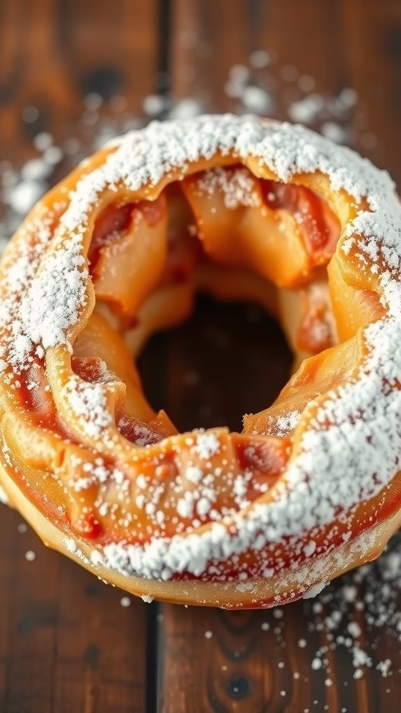 A deliciously crafted cronut with powdered sugar on top.