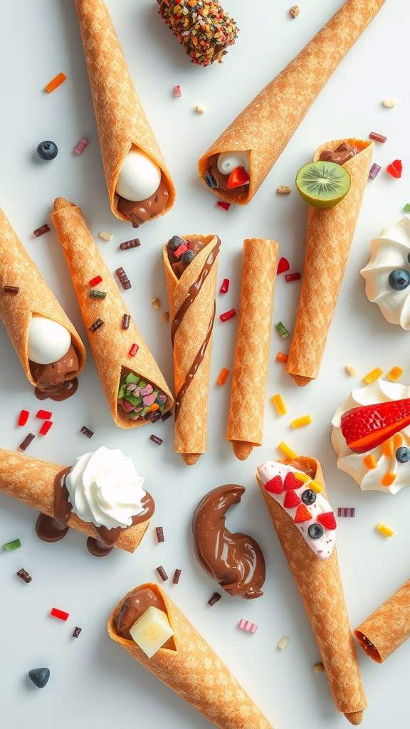 A variety of churros with different fillings and toppings, showcasing creativity and customization.