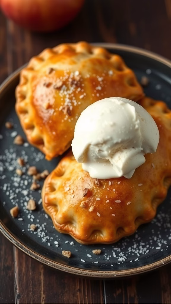 Delicious empanadas de manzana topped with ice cream