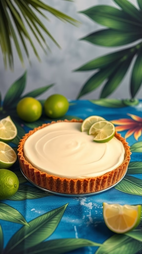Key Lime Pie with lime garnish on a vibrant background