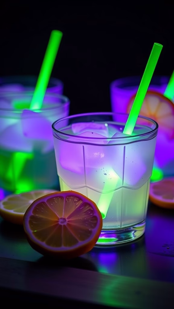 A set of glowing lemonade gelatin cups with lemon slices