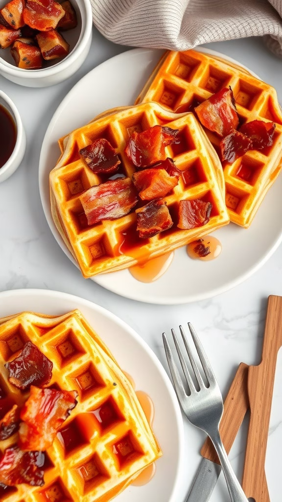 Maple Bacon Pancake Waffles served with syrup