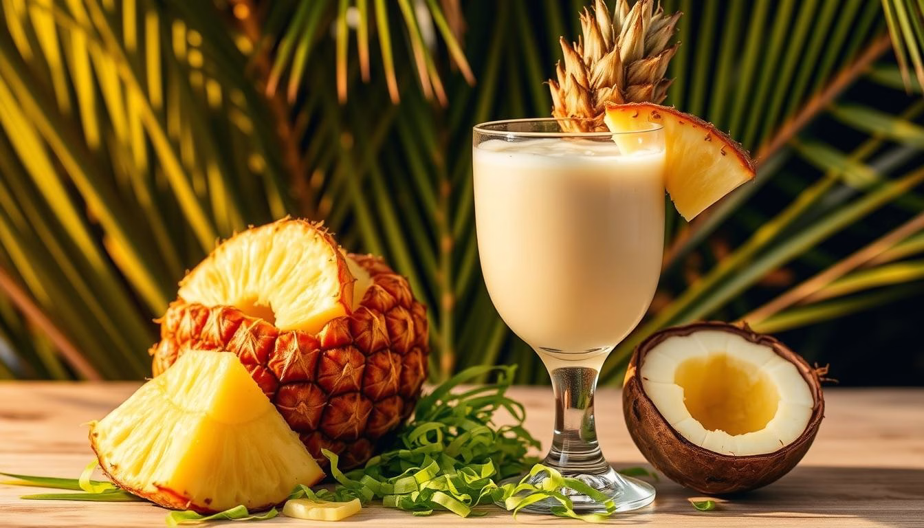 Key ingredients for a Virgin Piña Colada Key ingredients for a Virgin Piña Colada