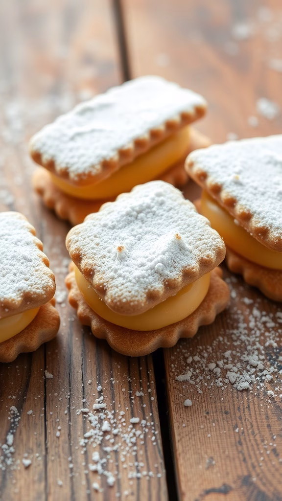 Alfajores cookies dusted with powdered sugar
