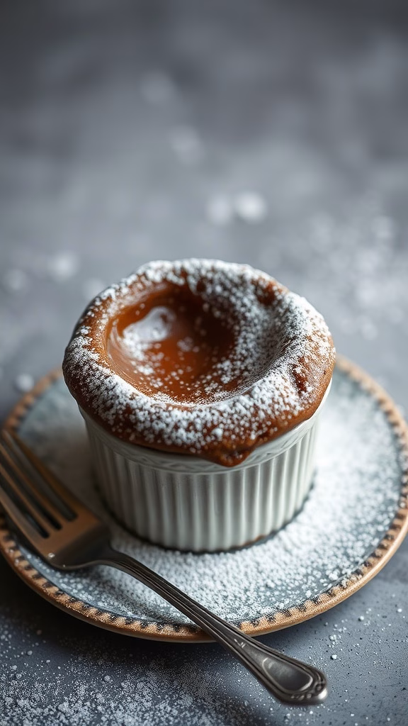 A sweet and airy soufflé dusted with powdered sugar