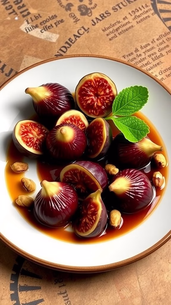 A plate of candied figs with cheese, highlighting the sweetness of the dessert.