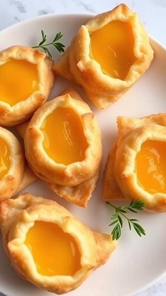 A plate of freshly baked egg yolk pastries, showcasing their golden crust and yellow filling.