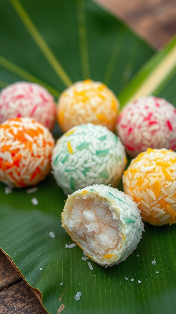 Colorful Klepon rice balls coated with grated coconut