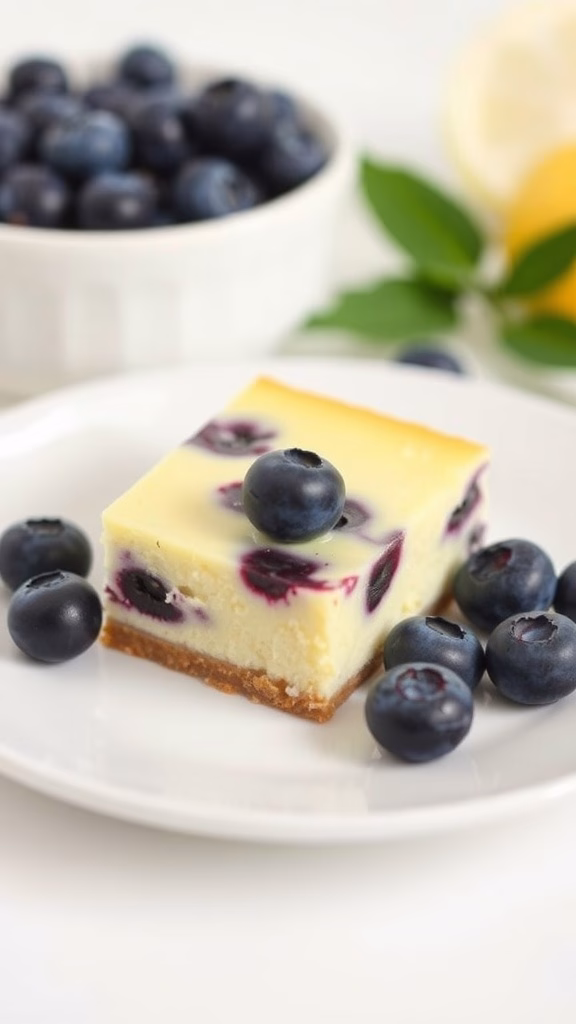 Lemon Blueberry Cheesecake Bars with fresh blueberries and lemon