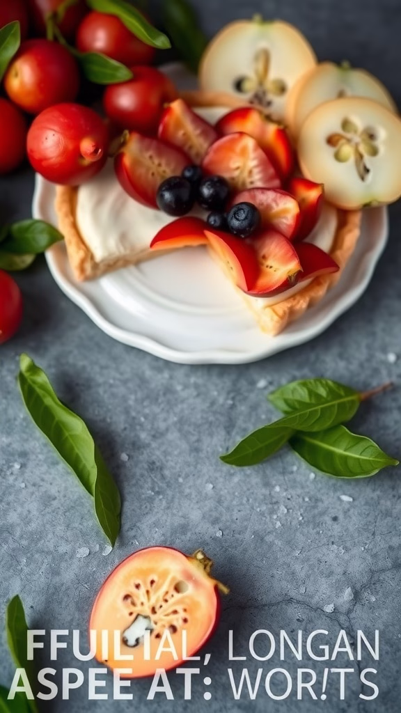 A delicious longan fruit tart with fresh toppings and a crisp crust