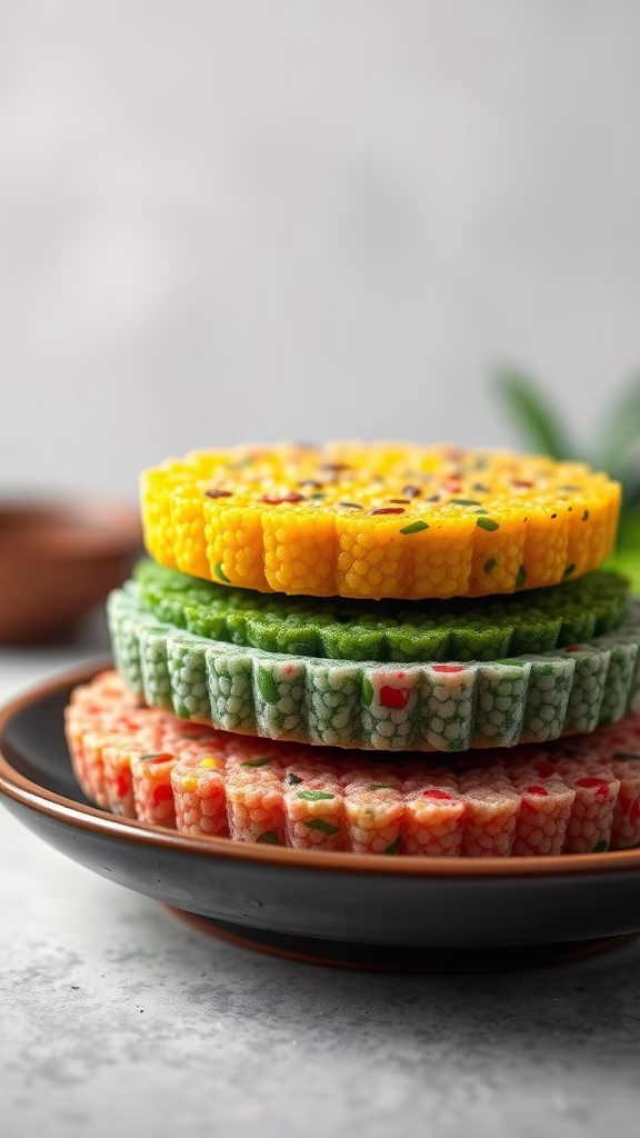 Colorful layers of lotus seed rice cake on a plate