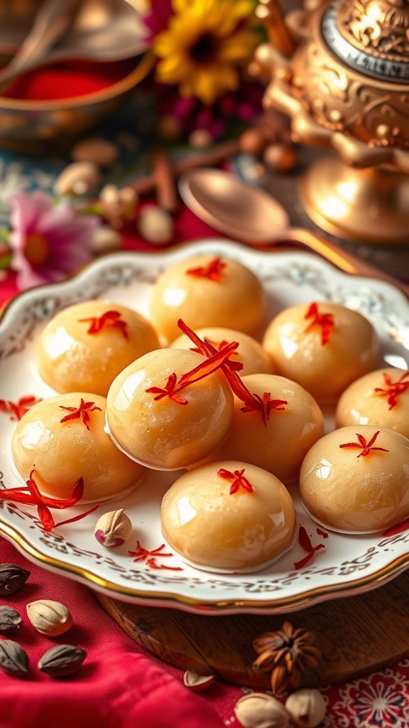 Delicious Peda with saffron and cardamom, a traditional Indian sweet.