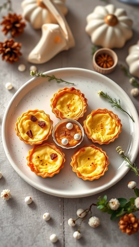 Plate of Queijadas de Sintra cheese tartlets with decorative elements