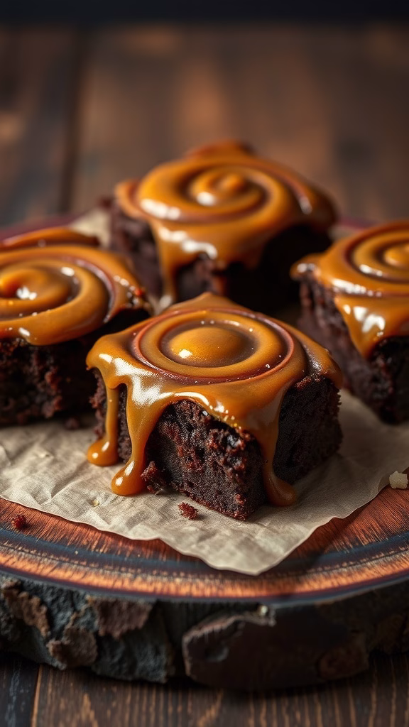 Delicious Salted Caramel Swirl Brownies with a glossy caramel topping
