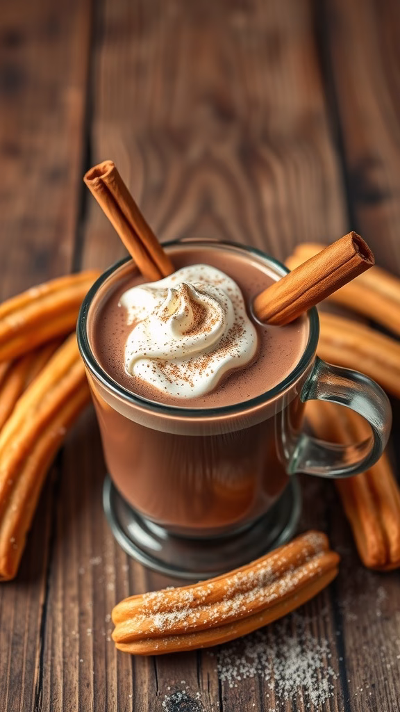 A cozy cup of spiced Mexican hot chocolate with churros