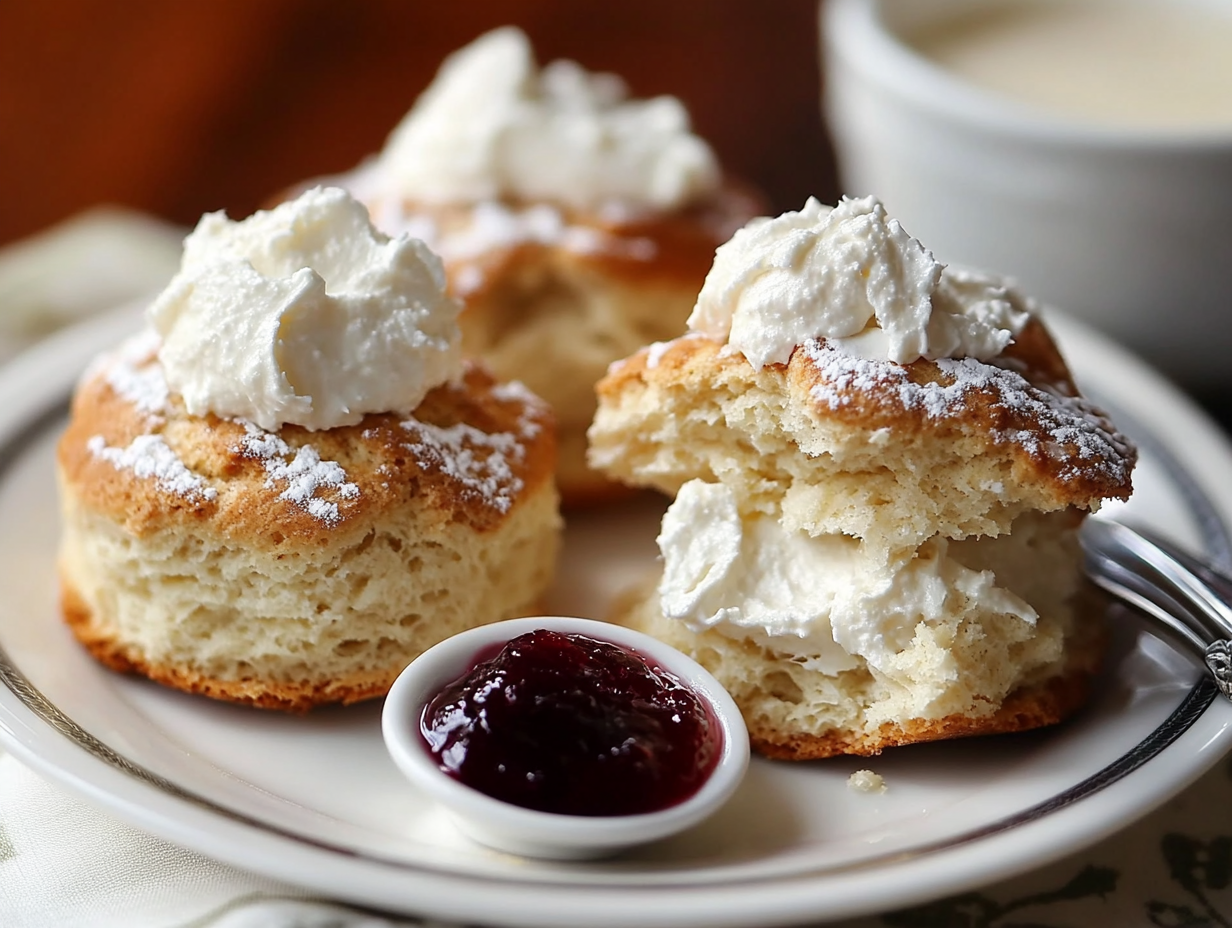 Fluffy Scones with Clotted Cream and Jam