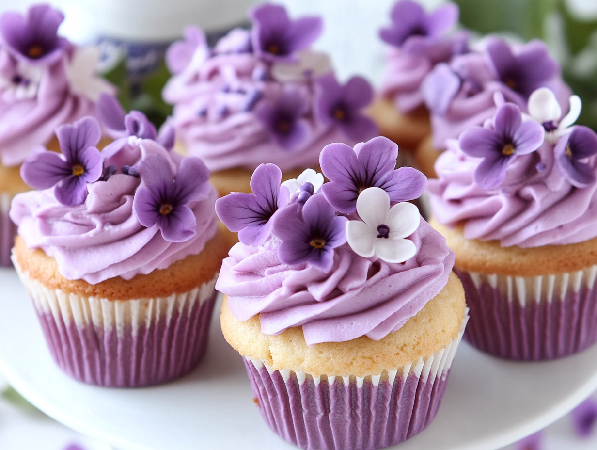 Violet Flower Cupcakes