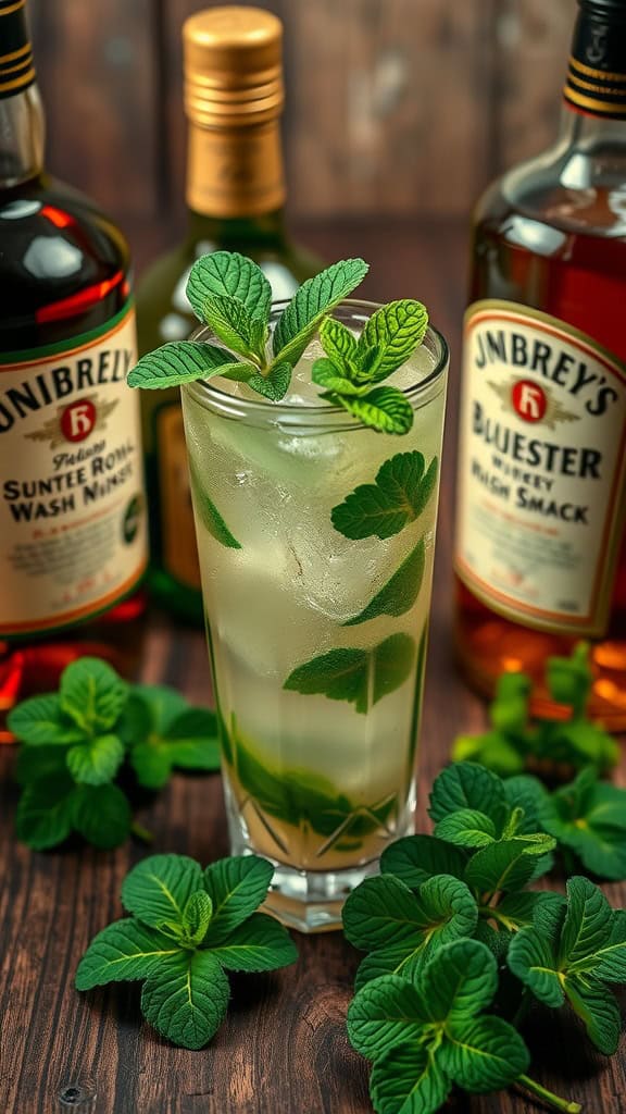 A refreshing Minty Irish Smash cocktail garnished with fresh mint