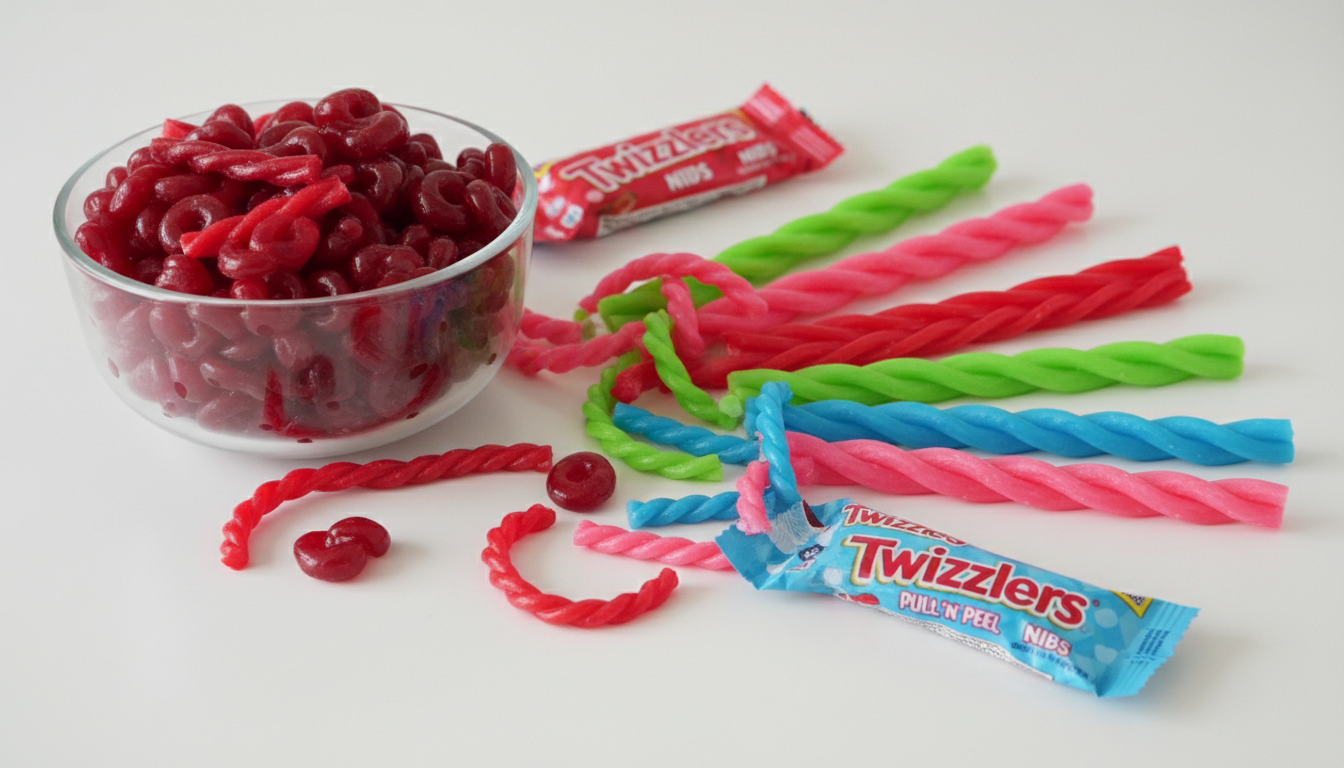 Twizzlers Nibs and Pull n Peel varieties displayed together