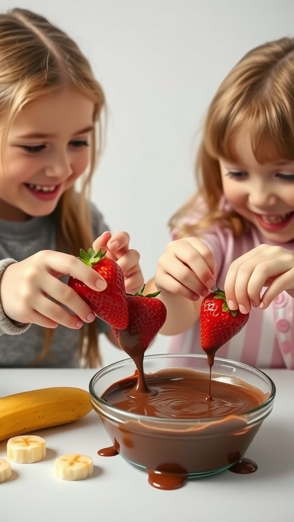 Chocolate-dipped fruit with strawberries and bananas ready to enjoy
