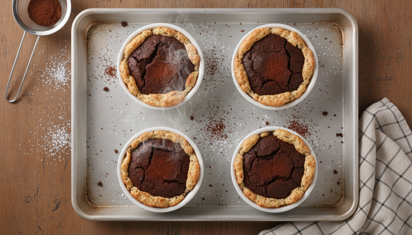 Chocolate lava cakes in ramekins ready to bake