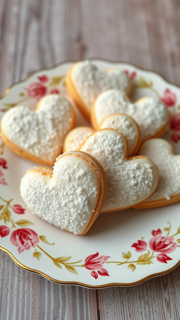 Coconut macaroon hearts on a decorative plate