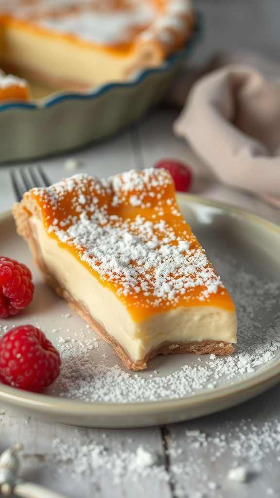 Slice of Galaktoboureko custard pie on a plate