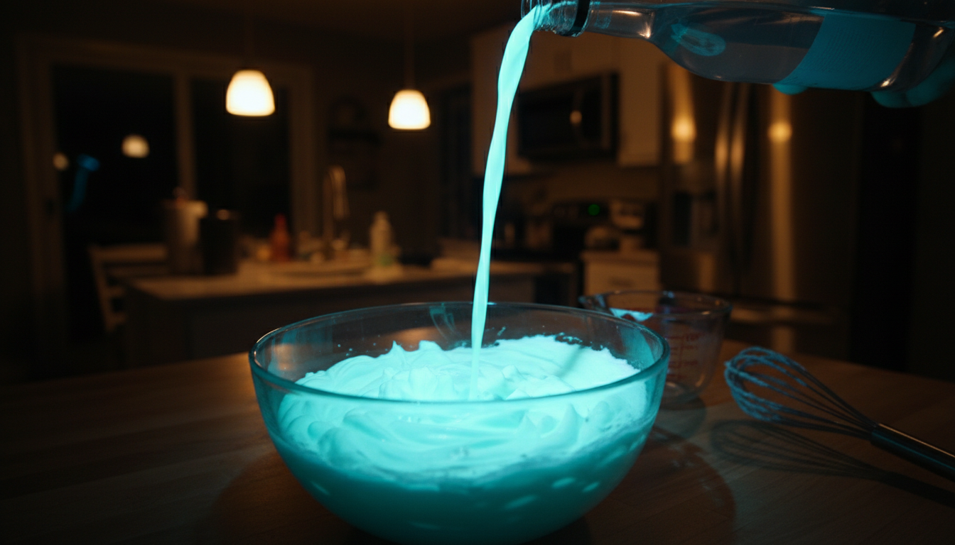 Tonic water being poured into frosting showing the clear liq