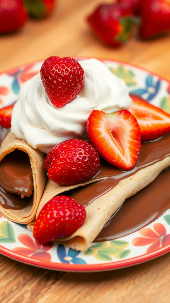 Nutella and strawberry crepes served with whipped cream
