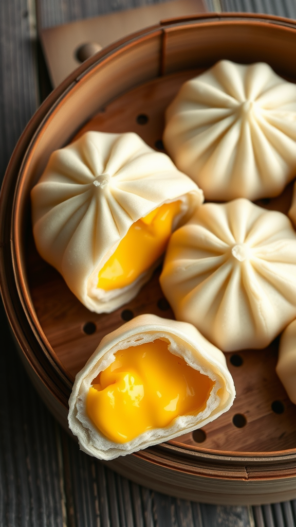 Steamed custard buns with a creamy filling