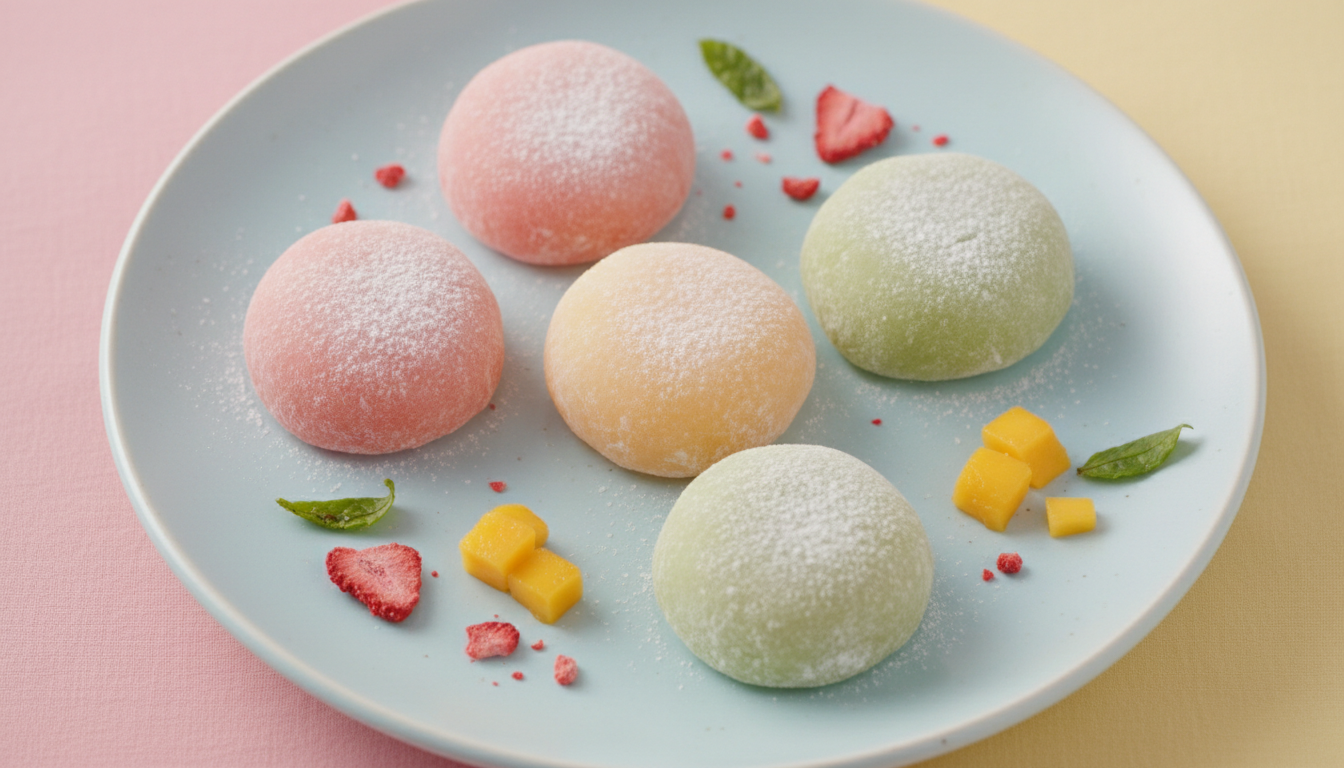 Assorted Japanese mochi ice cream flavors — strawberry, matc