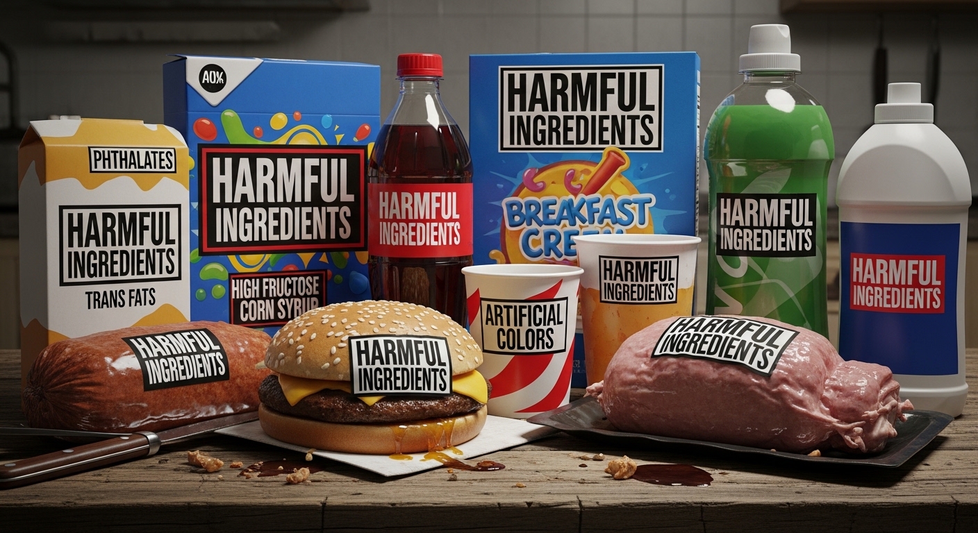 Food items labeled with harmful ingredients