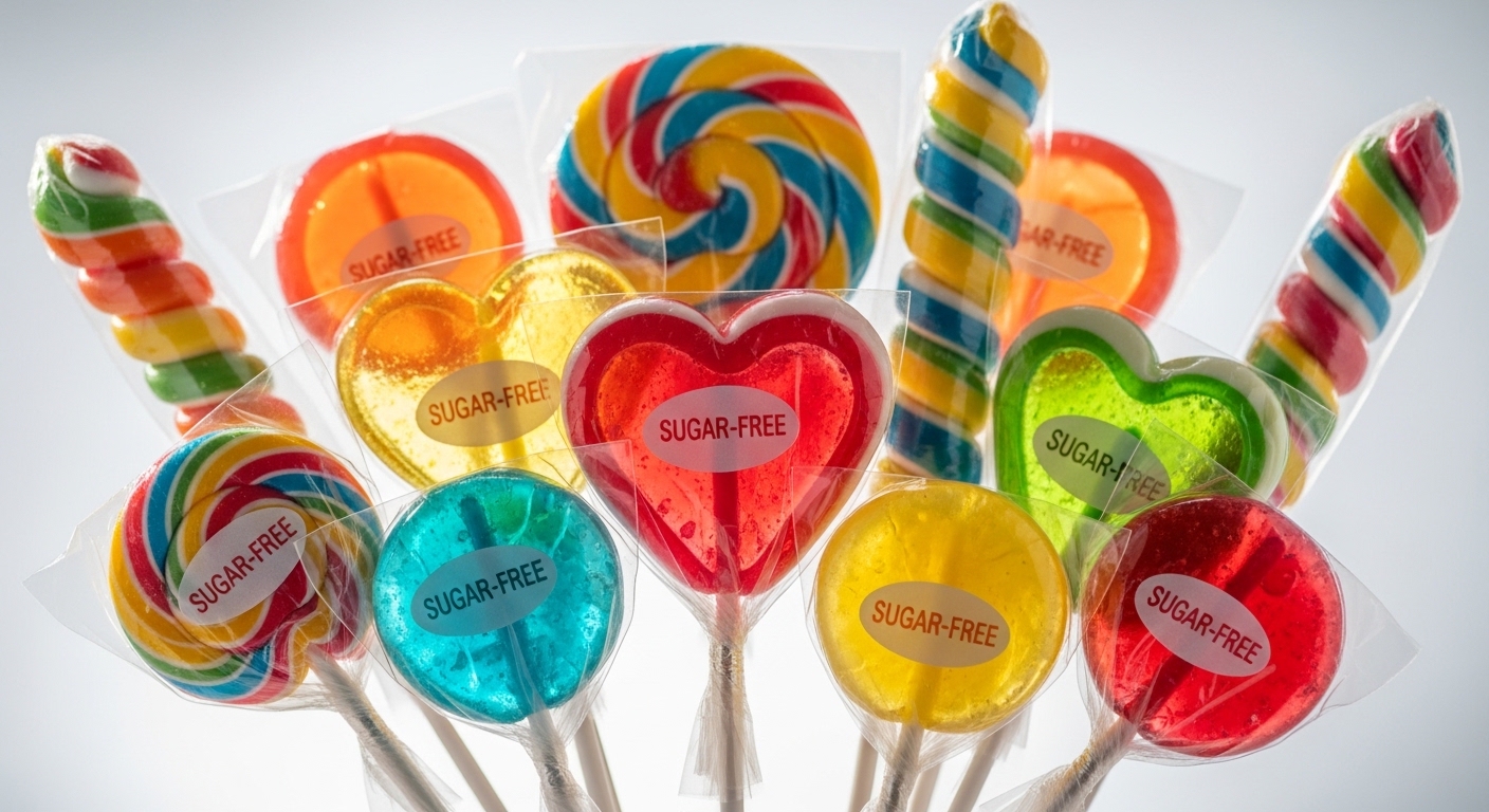 Colorful sugar-free lollipops arranged decoratively