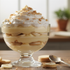 Easy banana pudding recipe in a glass trifle dish with layers of custard, wafers, and bananas