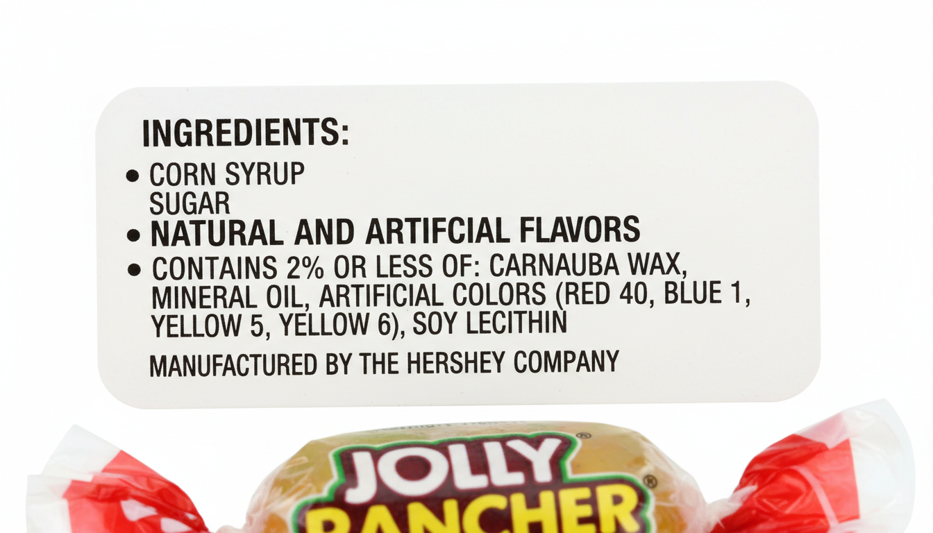 Jolly Rancher candy ingredient label close-up