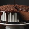 No-bake chocolate cheesecake on white cake stand with chocolate ganache drip and chocolate shavings
