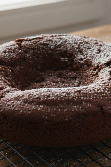 Sunken cake with collapsed center on cooling rack